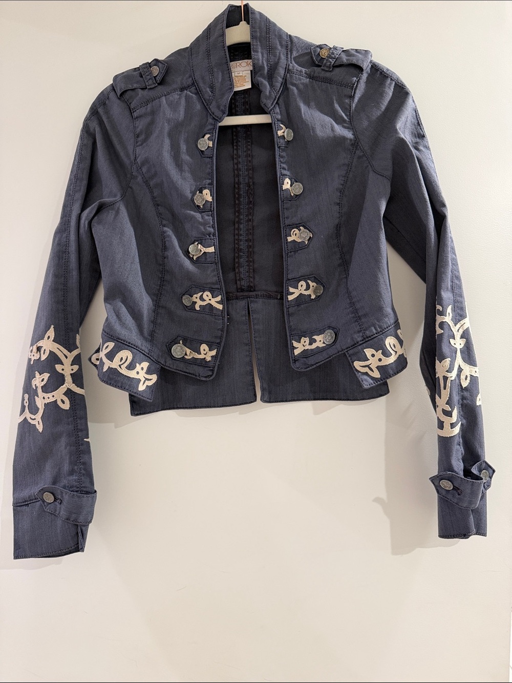 LaRok Navy Blue Military-Inspired Embroidered Blazer